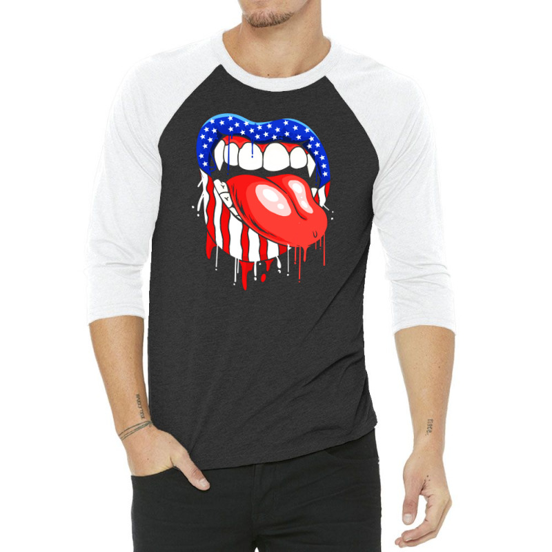 Lips With Vampire Teeth With Lipstick Color 3/4 Sleeve Shirt | Artistshot