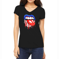 Lips With Vampire Teeth With Lipstick Color Women's V-neck T-shirt | Artistshot