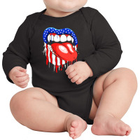 Lips With Vampire Teeth With Lipstick Color Long Sleeve Baby Bodysuit | Artistshot