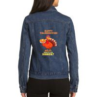 Happy Thanksgiving Turkey Arrives Carrying A Pie For Dinner T Shirt Co Ladies Denim Jacket | Artistshot