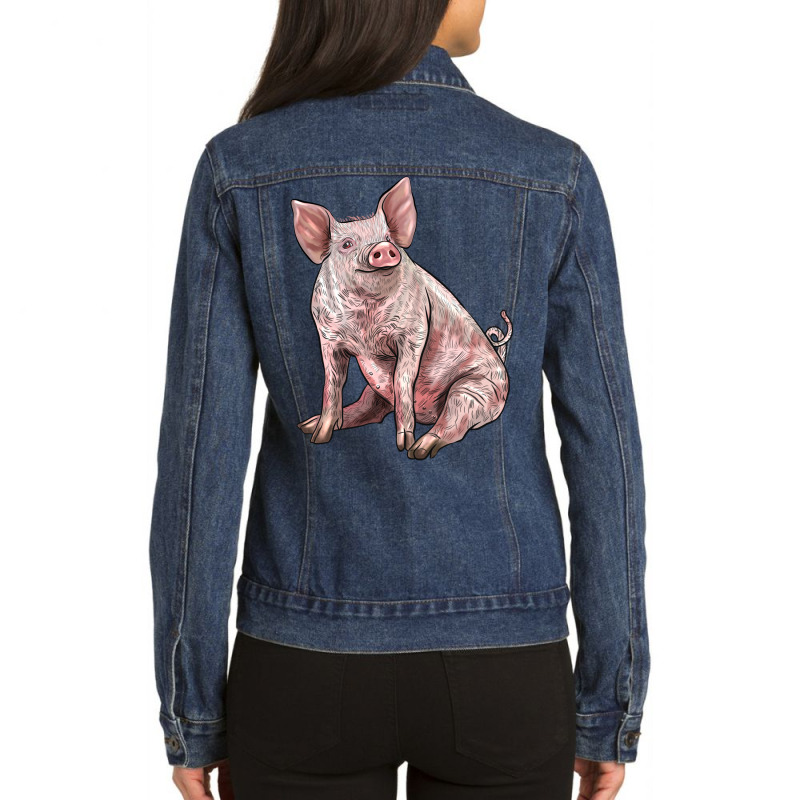 American Yorkshire Pig Ladies Denim Jacket by LillyAllenDesigns | Artistshot