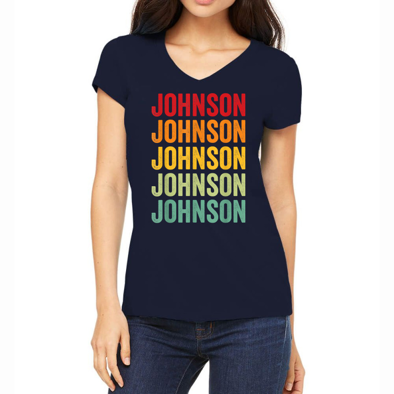 Johnson County, Nebraska, Rainbow Text Design T Shirt Women's V-Neck T-Shirt by komulavcasante6 | Artistshot