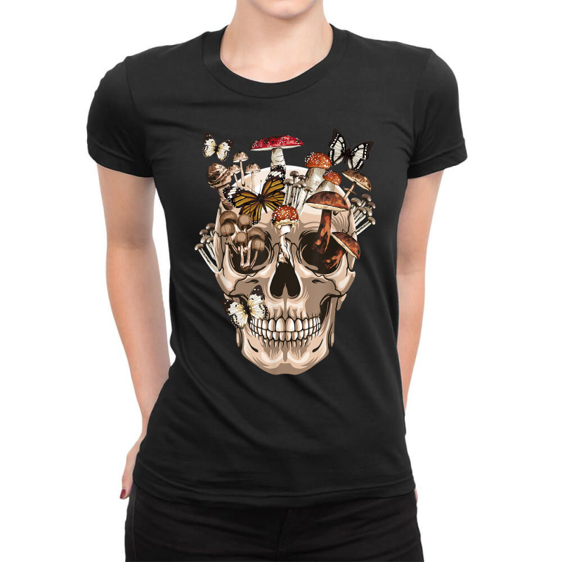 Retro Skull Mushroom Mycology Fungi Foraging Mushroom Lover T Shirt Ladies Fitted T-Shirt by yepesfoloudeni | Artistshot