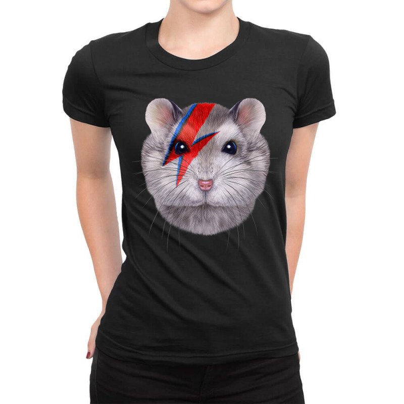 Womens Grey Dwarf Hamster With Red Lightning Bolt Painted On Face Ladies Fitted T-Shirt by Hoang95 | Artistshot