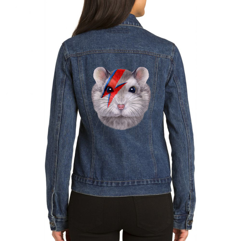 Womens Grey Dwarf Hamster With Red Lightning Bolt Painted On Face Ladies Denim Jacket by Hoang95 | Artistshot