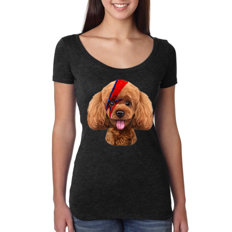 Toy Poodle Dog With Red Lightning Bolt Painted On Face Women's Triblend Scoop T-shirt by Hoang95 | Artistshot