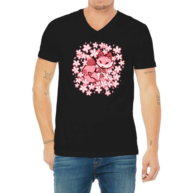 Cherry Blossom Fox V-neck Tee | Artistshot