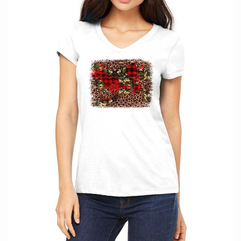 Camouflage Leopard Christmas Background Women's V-neck T-shirt | Artistshot