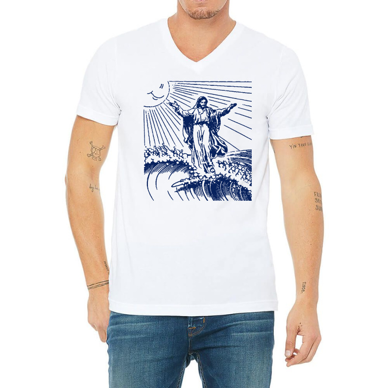 Surfing Jesus T Shirt Vintage Surfing T Shirt Surf Jesus Shirt 80s Sur  V-neck Tee. By Artistshot