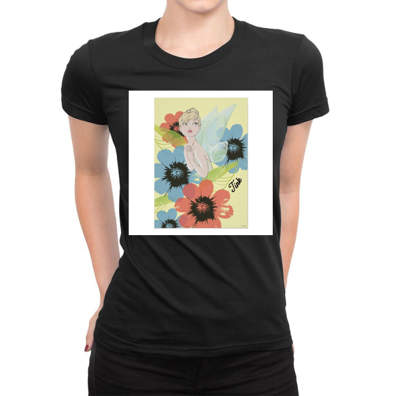 Flower Market Tinker Bell Sketch With Cosmos Ladies Fitted T-Shirt by Cherie C | Artistshot