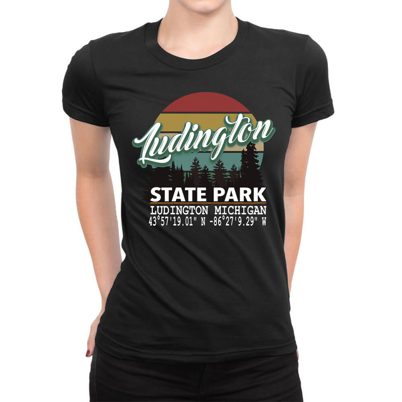 Ludington State Park With Gps Location Pullover Hoodie Ladies Fitted T-Shirt by jaiahlowes | Artistshot