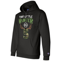 Little Hunter Is 5 Birthday Boys 5th Birthday Deer Hunter T Shirt Champion Hoodie | Artistshot