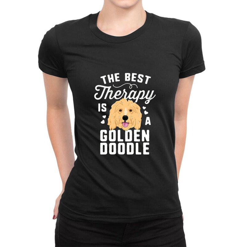 The Best Therapy Is A Goldendoodle T Shirt Women Doodle Dog Ladies Fitted T-Shirt by lindavalere | Artistshot