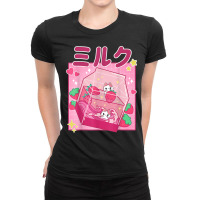 Funny Retro 90s Strawberry Milkshake Carton Kawaii Anime Cat T Shirt Ladies Fitted T-shirt | Artistshot