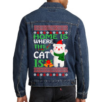 Home Is Where The Cat Christmas Party Men Denim Jacket | Artistshot