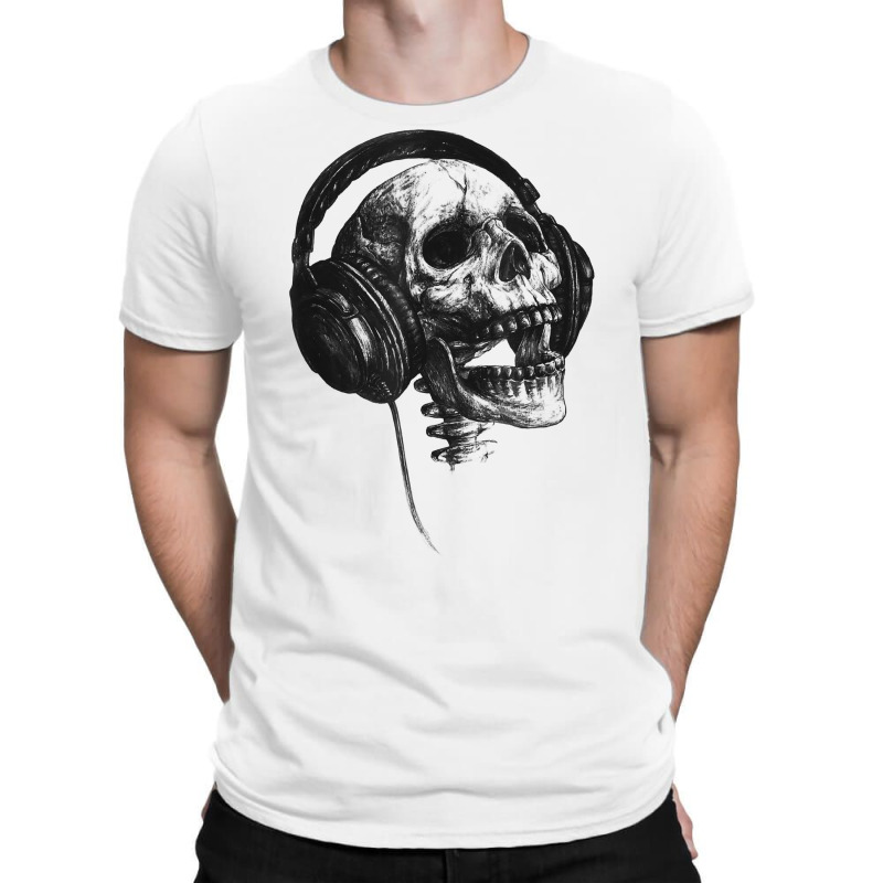 Music Forever Skull With Headphones Ink Graphic Rock Song T Shirt T-Shirt by jaiahlowes | Artistshot