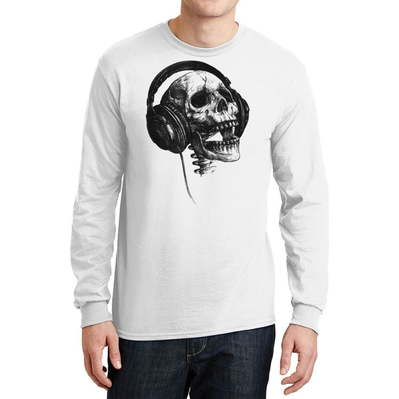 Music Forever Skull With Headphones Ink Graphic Rock Song T Shirt Long Sleeve Shirts by jaiahlowes | Artistshot