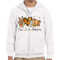 Peace Love Thanksgiving Autumn Season Pumpkin Coffee Lover Premium T S Youth Zipper Hoodie | Artistshot