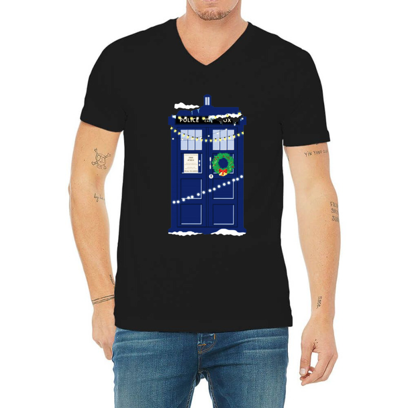 Doctor Who Police Box Christmas V-neck Tee | Artistshot