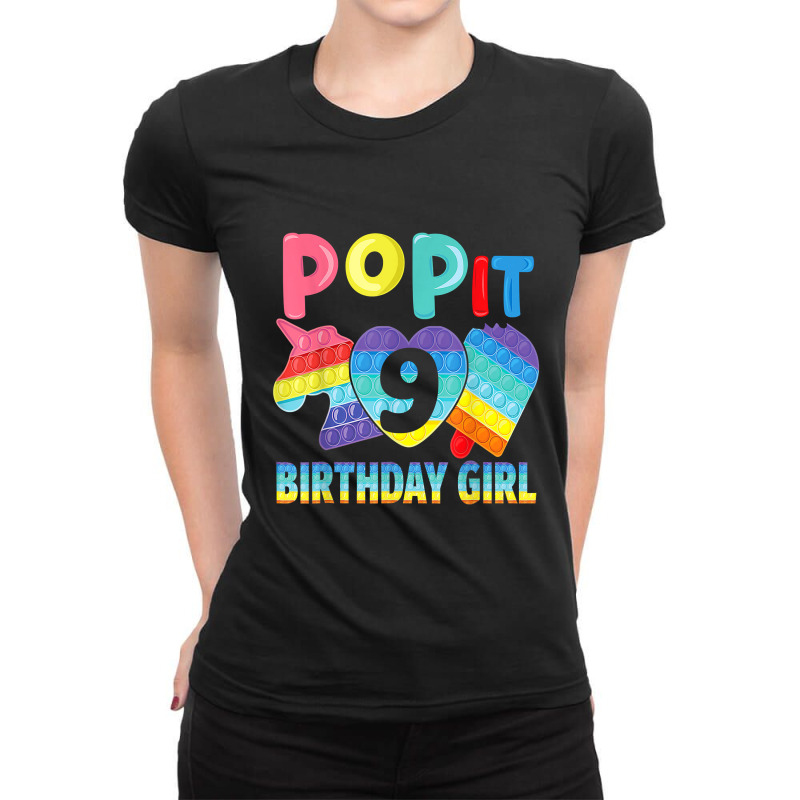 Birthday Girl Pop It 9 Unicorn Girls Boys Pop It Nine 9th T Shirt Copy Ladies Fitted T-Shirt by Kevin_VandenBerge | Artistshot