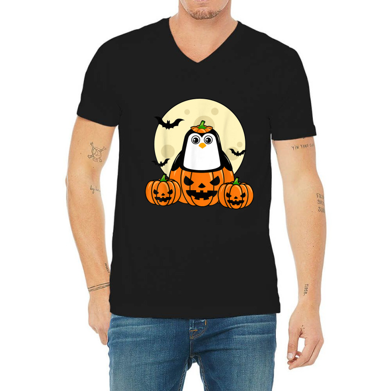 Penguin Pumpkin Moon Bats Costume Cute Easy Halloween Gift T-shirt V-neck Tee | Artistshot