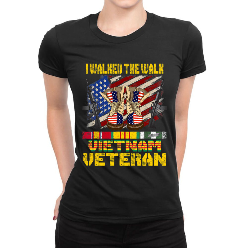 Vietnam Veteran With Us Flag With Combat Boots Patriotic 207 Ladies Fitted T-Shirt by pester | Artistshot