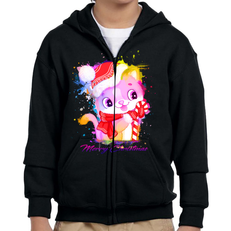 Merry Christmas Cat Youth Zipper Hoodie | Artistshot