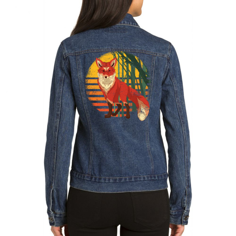 Fox T  Shirt Tropical Nature Fox Lover Wildlife Animal Retro Fox T  Sh Ladies Denim Jacket by unwieldystatement | Artistshot