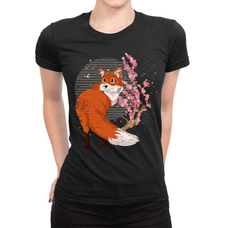 Fox T  Shirt Wildlife Cherry Blossom Retro Fox Lover Forest Animal Fox Ladies Fitted T-Shirt by unwieldystatement | Artistshot