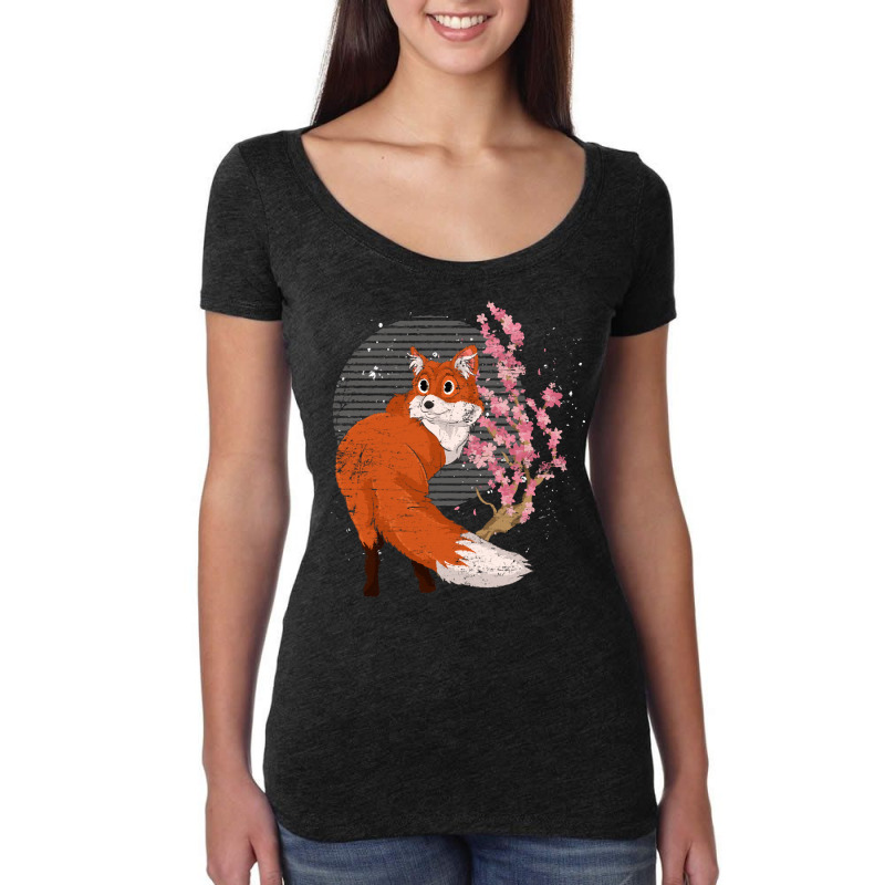 Fox T  Shirt Wildlife Cherry Blossom Retro Fox Lover Forest Animal Fox Women's Triblend Scoop T-shirt by unwieldystatement | Artistshot