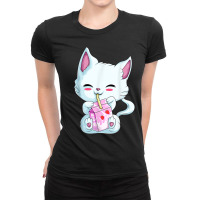 Cute Cat Strawberry Milk Shirt For Women Girls, Kawaii Neko T Shirt Ladies Fitted T-shirt | Artistshot