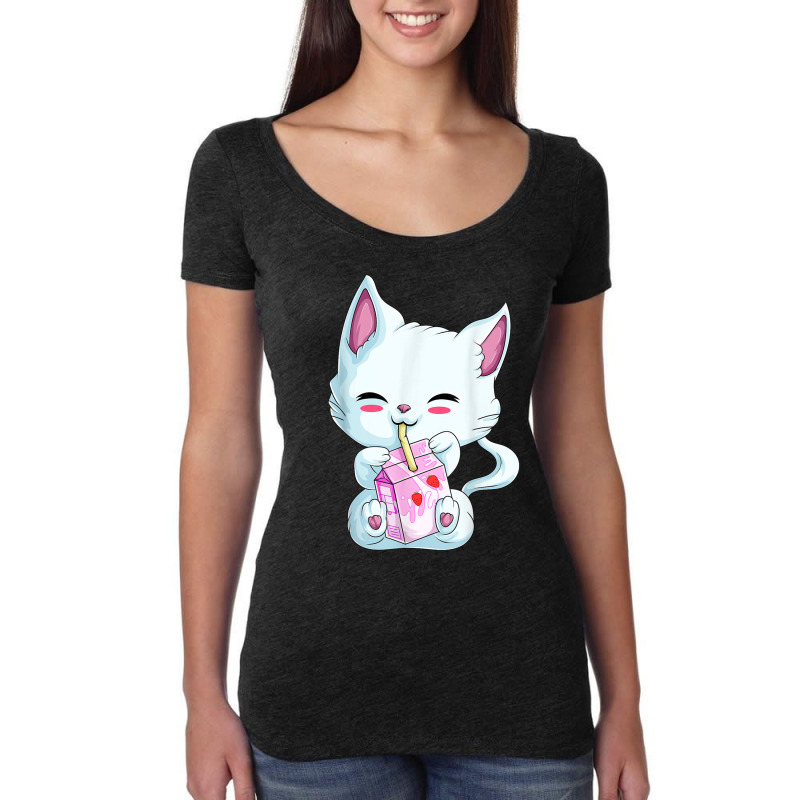 Cute Cat Strawberry Milk Shirt For Women Girls, Kawaii Neko T Shirt Women's Triblend Scoop T-shirt by RoyalStore | Artistshot