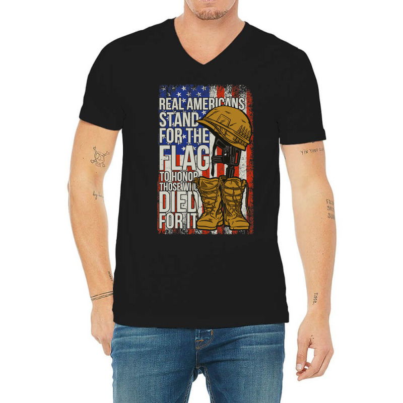 Americans Stand For The Flag To Hornor Those Who Died For It 141 V-Neck Tee by pester | Artistshot