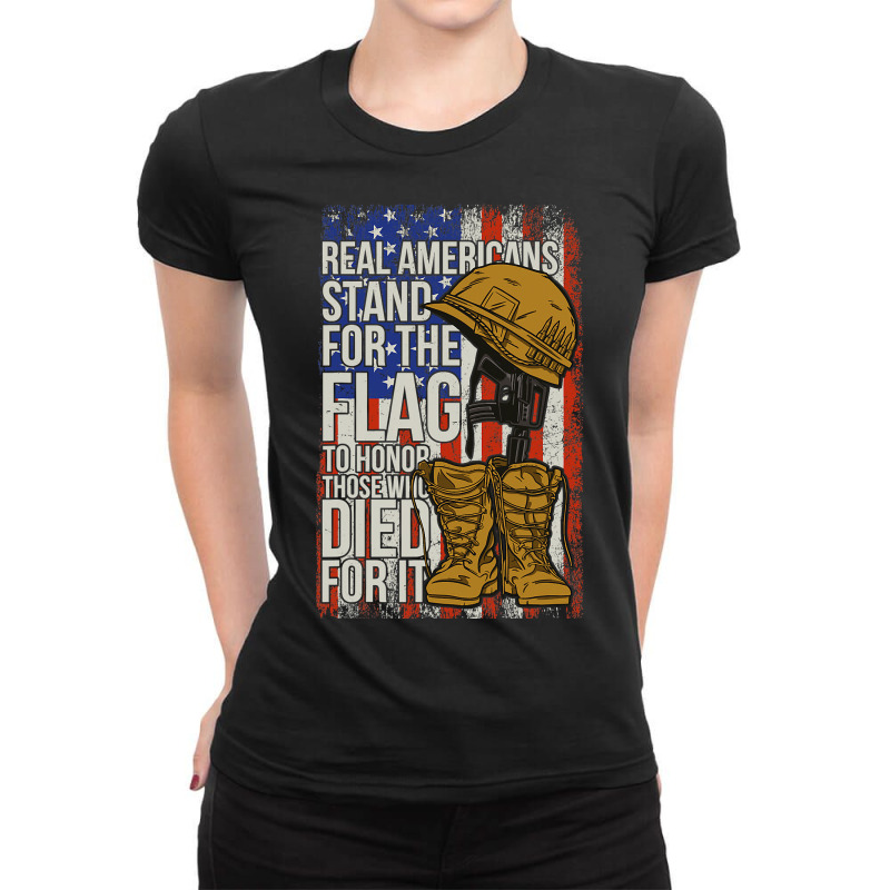 Americans Stand For The Flag To Hornor Those Who Died For It 141 Ladies Fitted T-Shirt by pester | Artistshot