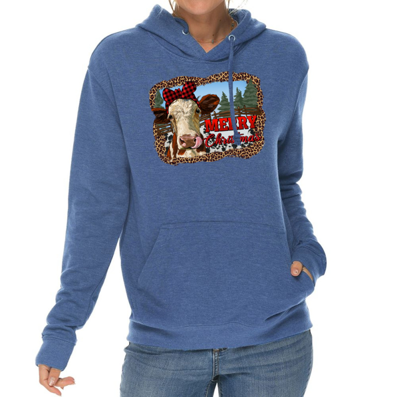 Merry Christmas Heifer Cow With Farm Lightweight Hoodie by RanaPortraitStore | Artistshot