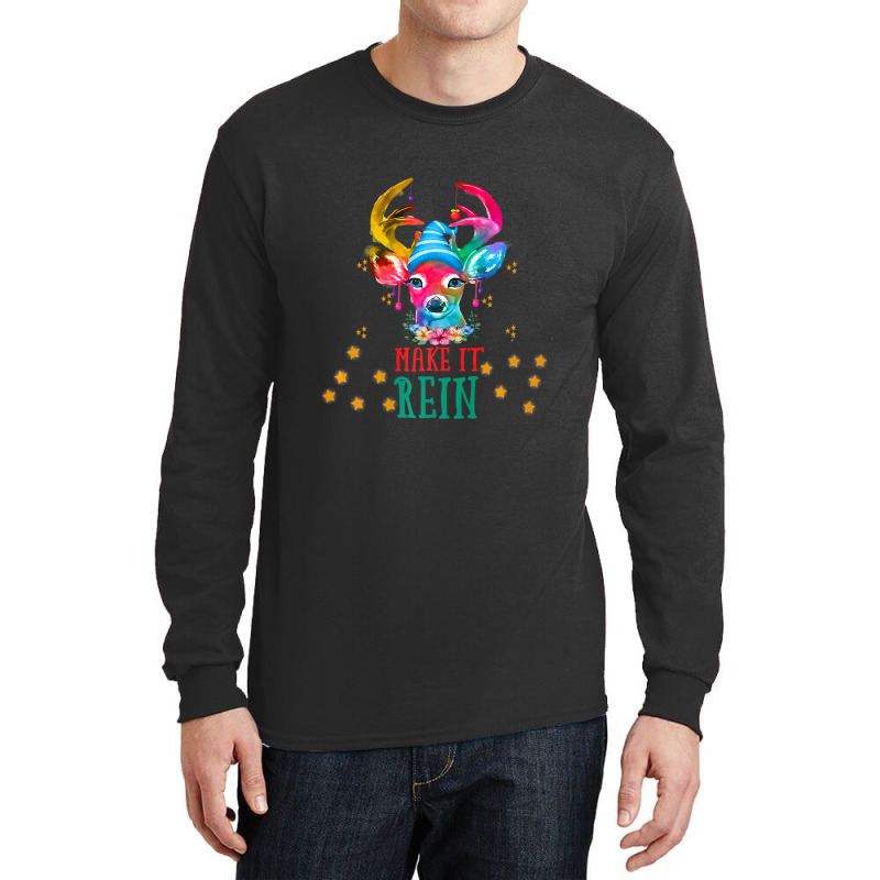 Christmas Deer, Watercolor Cute Reindeer Make It Rein! Premium T Shirt Long Sleeve Shirts | Artistshot