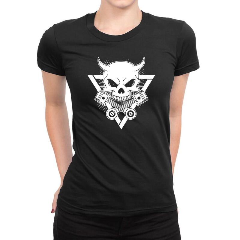 Skull Piston Funny Ladies Fitted T-Shirt by suryama | Artistshot