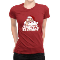 Rock Out With Your Sock Out Funny Christmas Santa Claus Ladies Fitted T-shirt | Artistshot