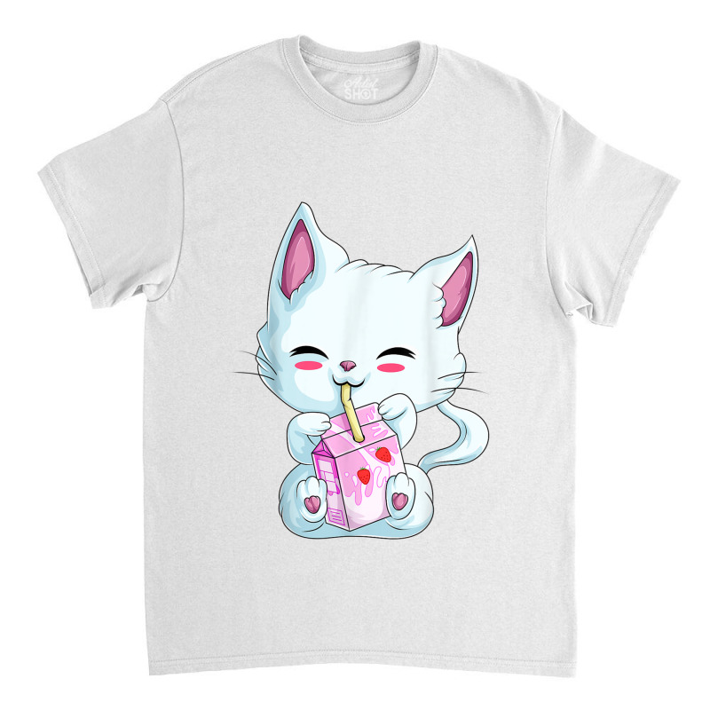 Cute Cat Strawberry Milk Shirt For Women Girls, Kawaii Neko T Shirt Classic T-shirt by RoyalStore | Artistshot