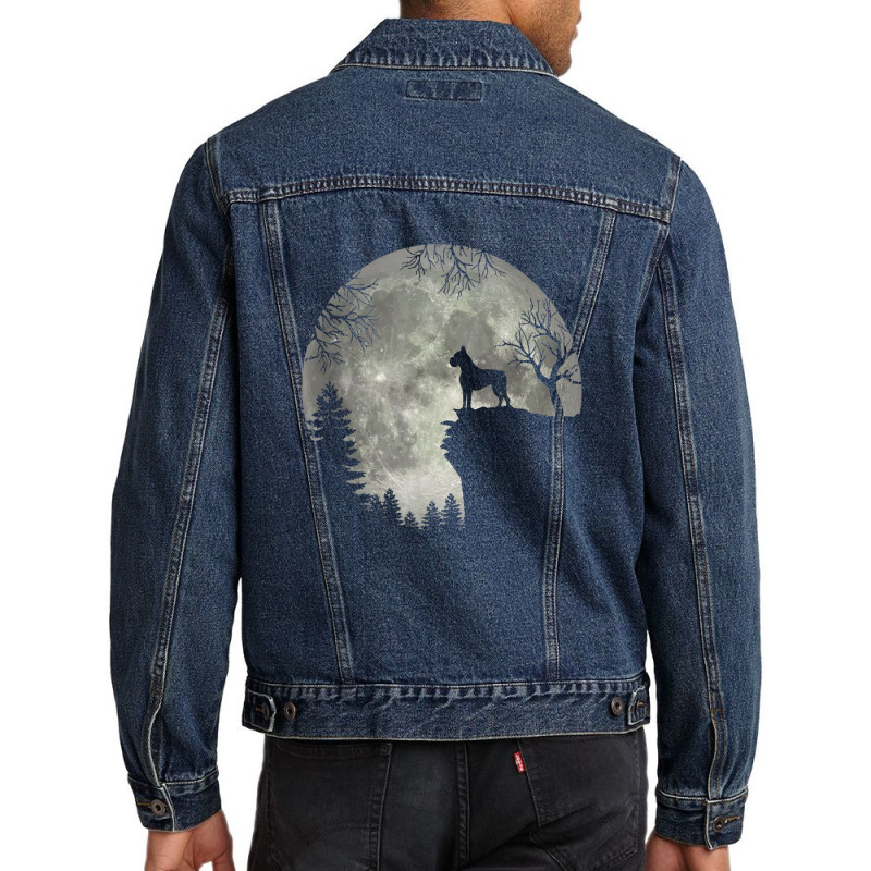 Boxer Dog And Moon Halloween Men Denim Jacket | Artistshot