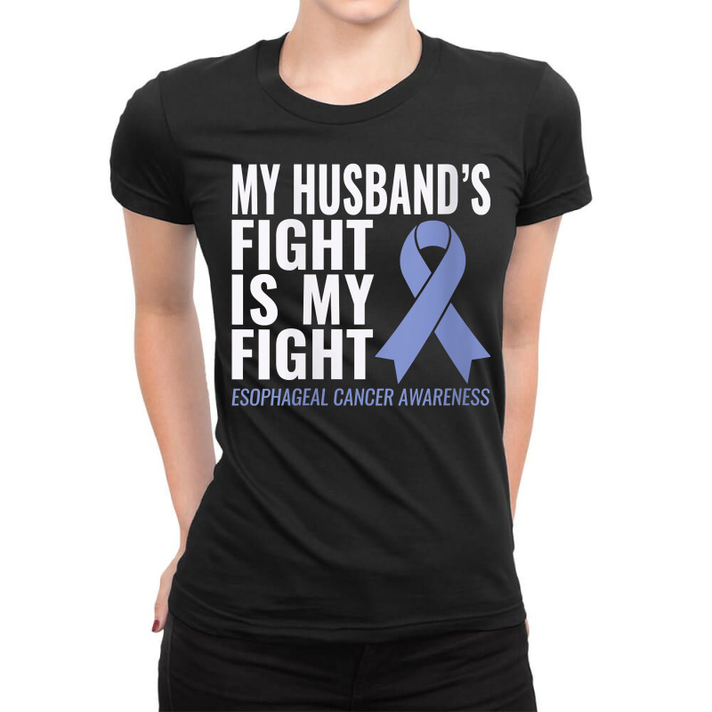 Womens Esophageal Cancer Support My Husband's Fight Is My Fight V Neck Ladies Fitted T-Shirt by evansjalayia | Artistshot