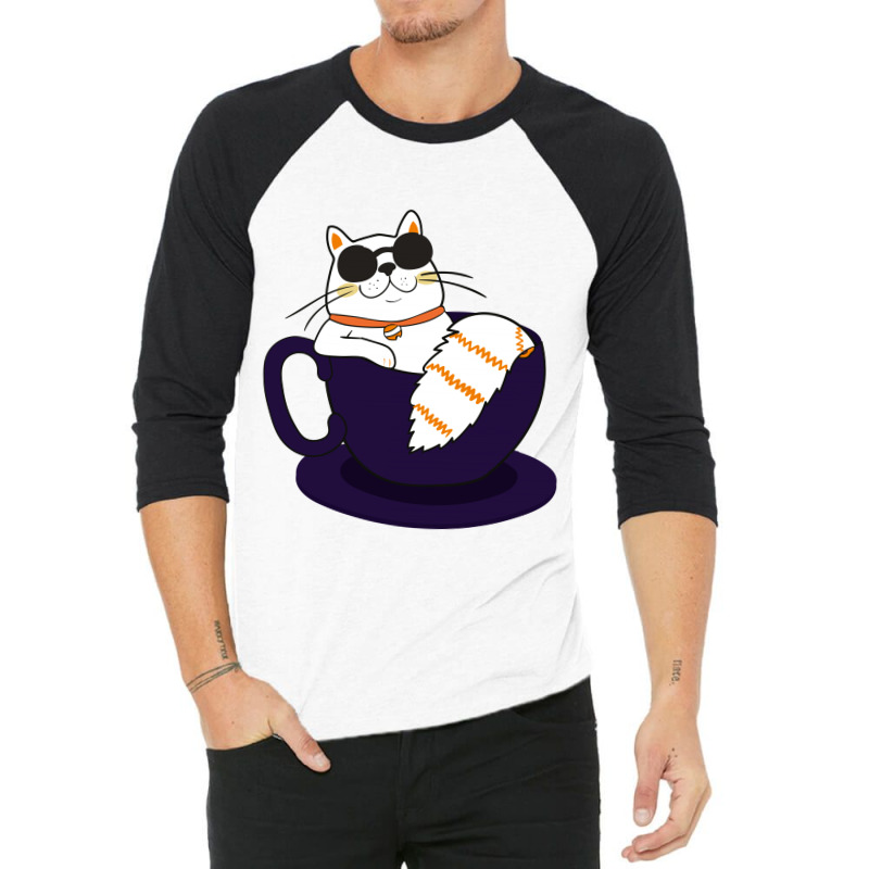 Cool Cat And Coffee 3/4 Sleeve Shirt | Artistshot