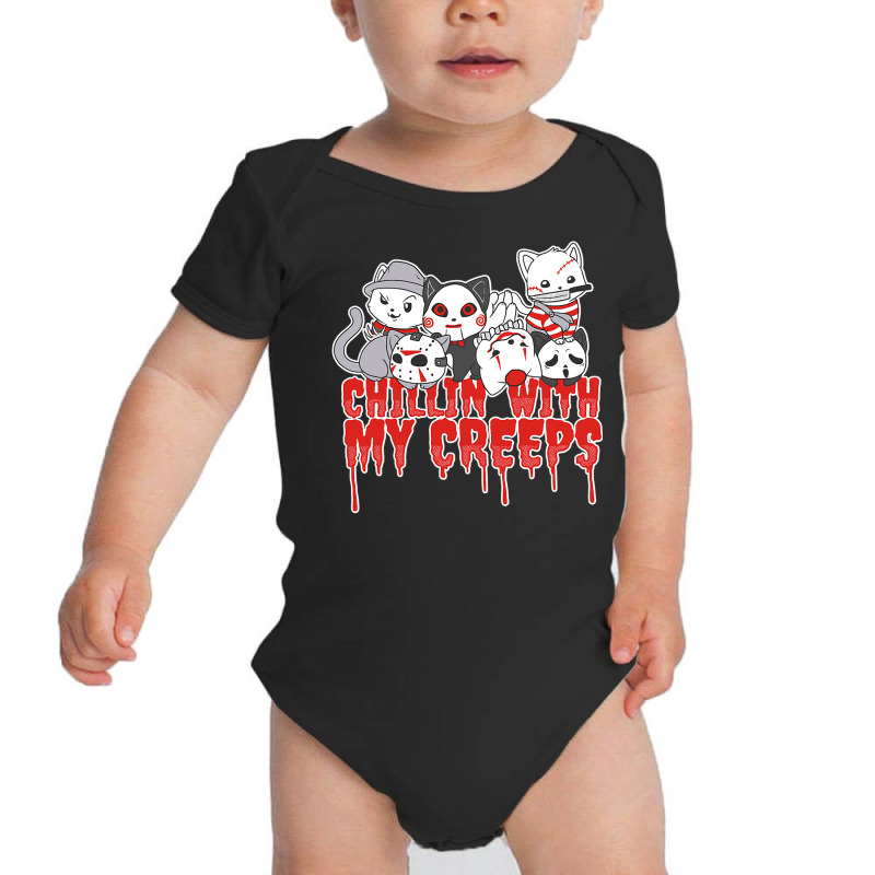 Chillin With My Creeps Cat Horror Serial Killer Halloween T Shirt Baby Bodysuit by ChristineWeber89 | Artistshot