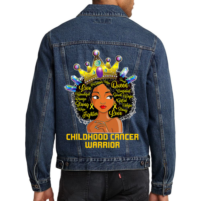 Childhood Cancer Awareness Warrior Black Princess Afro Kids 381 Men Denim Jacket by peafowl | Artistshot