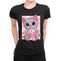 Cat Strawberry Milkshake For Women Girls, Kawaii Maneki Neko Ladies Fitted T-shirt | Artistshot