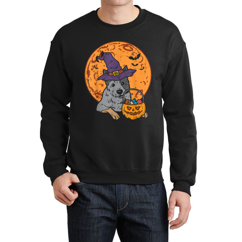 Heeler Witch Hat Moon Jack O Lantern Halloween Cattle Dog Crewneck Sweatshirt | Artistshot