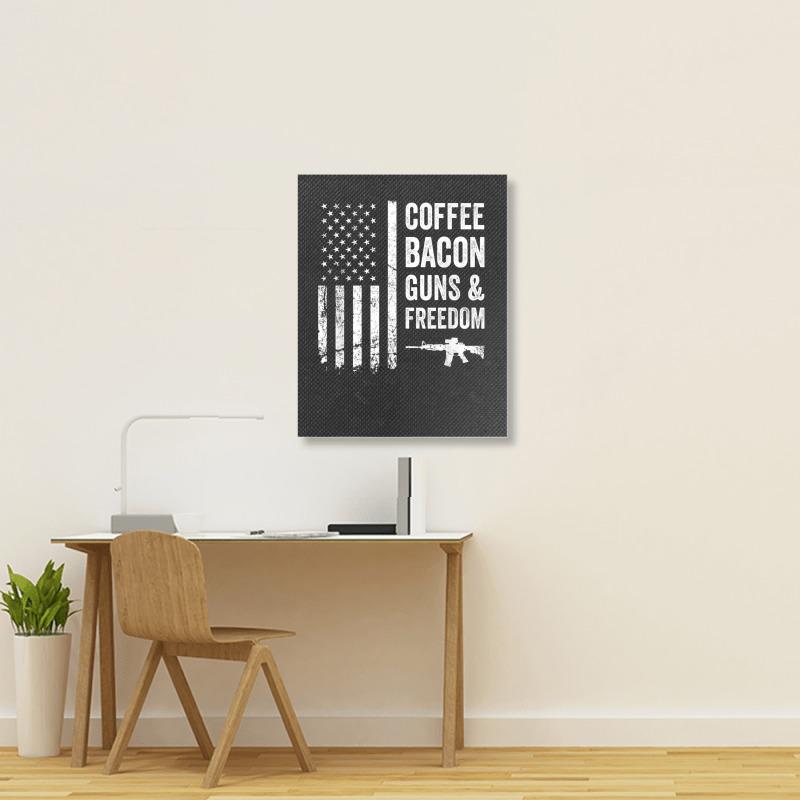 Coffee Bacon Guns And Freedom   Bbq Grill Funny Gun Usa Flag T Shirt Portrait Canvas Print | Artistshot