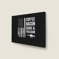 Coffee Bacon Guns And Freedom   Bbq Grill Funny Gun Usa Flag T Shirt Landscape Canvas Print | Artistshot