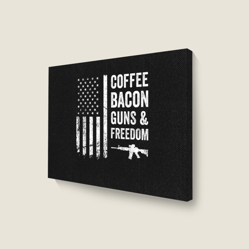 Coffee Bacon Guns And Freedom   Bbq Grill Funny Gun Usa Flag T Shirt Landscape Canvas Print | Artistshot