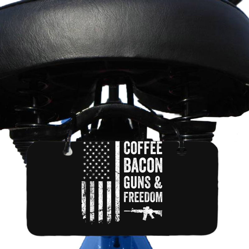 Coffee Bacon Guns And Freedom   Bbq Grill Funny Gun Usa Flag T Shirt Bicycle License Plate | Artistshot